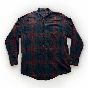 Vintage Nautica Plaid Button Up Shirt Mens Large Red Blue Long Sleeve Casual
